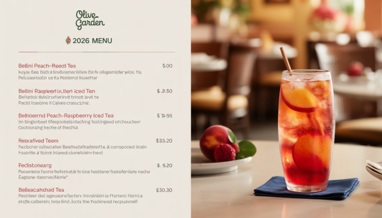 Olive Garden Bellini Peach-Raspberry Iced Tea Menu Prices 2026